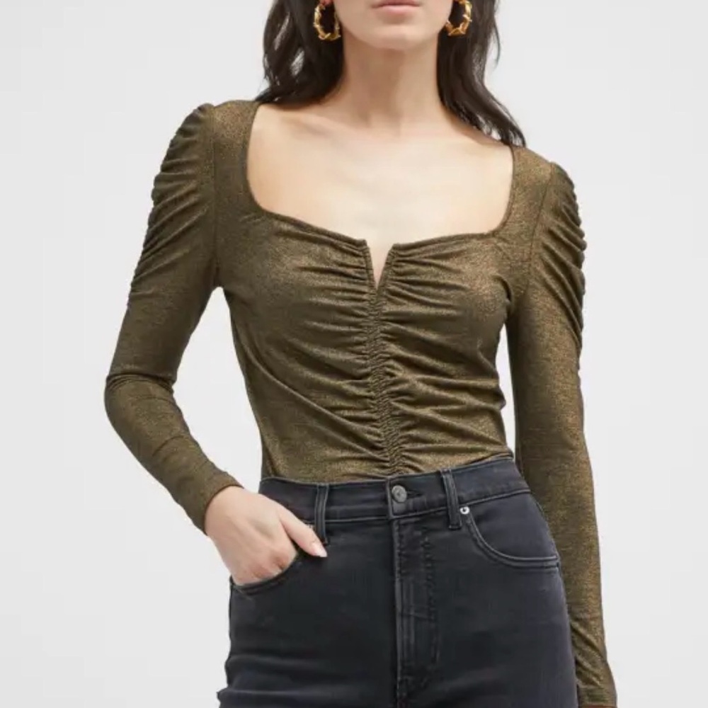 Veronica Beard Metallic Gold Ruched Blouse
